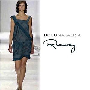 BCBGMaxAzria Runway teal ruffled dress